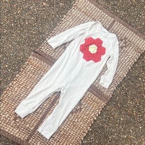 URSi Baby Onesie / Romper with Red antique patchwork appliqué Flower Design